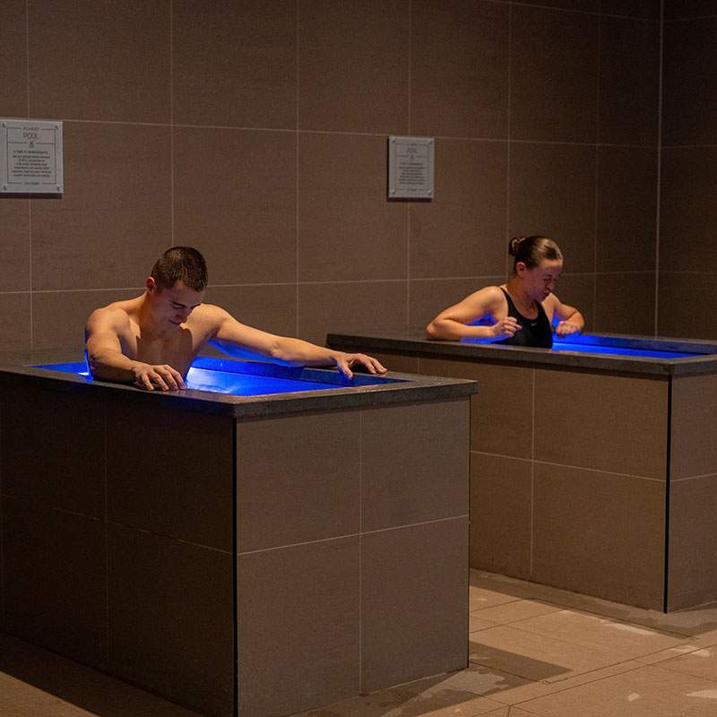 A commercial Brass Monkey ice bath in a gym