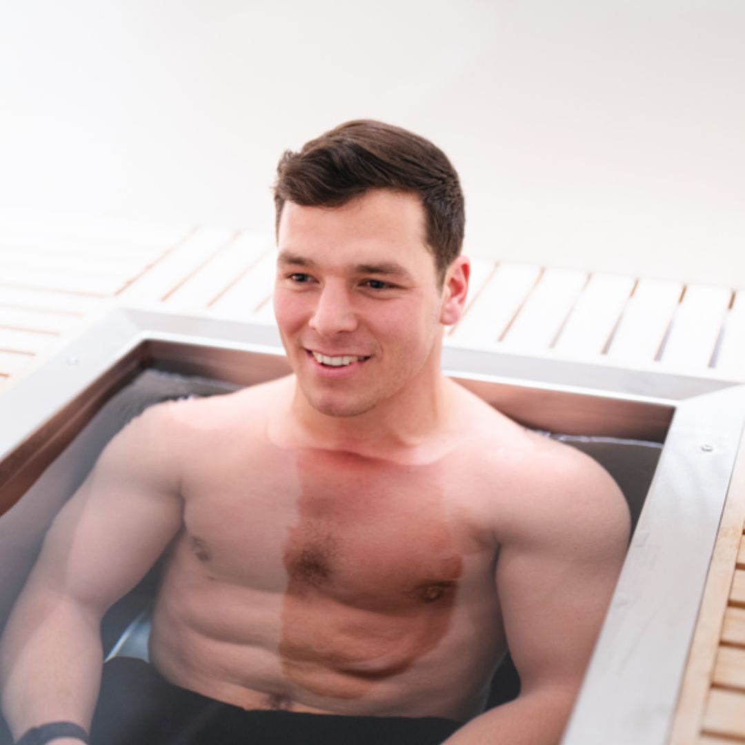 Custom cedar ice bath at Hooke